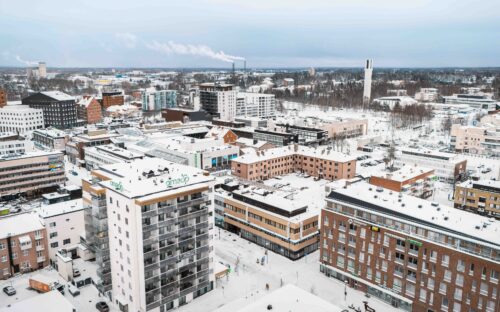 Talvinen ilmakuva Seinäjoen keskustasta