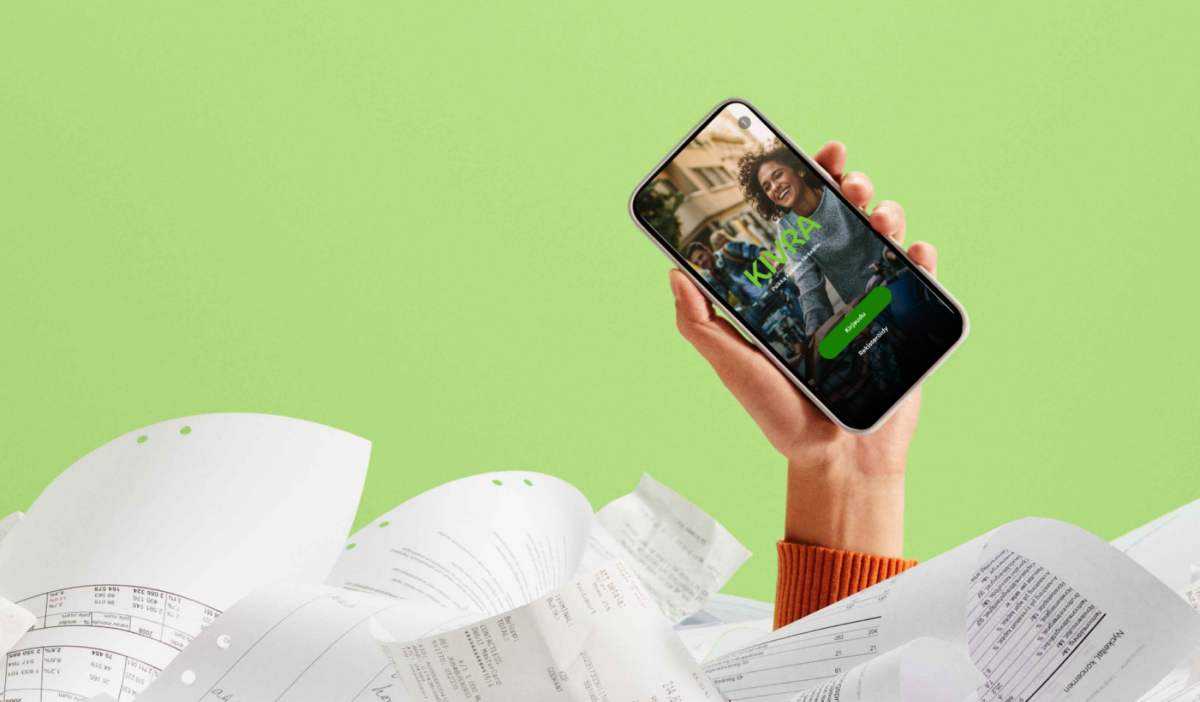 Puhelin, jossa on digipostipalvelu Kivra sekä kuitteja